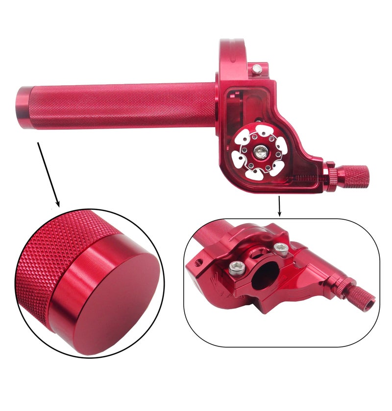 JXPANG Motorcycle Throttle Grip 7/8"" 22mm CNC Aluminum Quick Twister with Throttle Cable for KLX CR CRF EXC XR CRF50 CRF230 50 70 110 125 230 250 Dirt Pit Bike Motocross Motorbike Quad ATV (Red) - Image 4